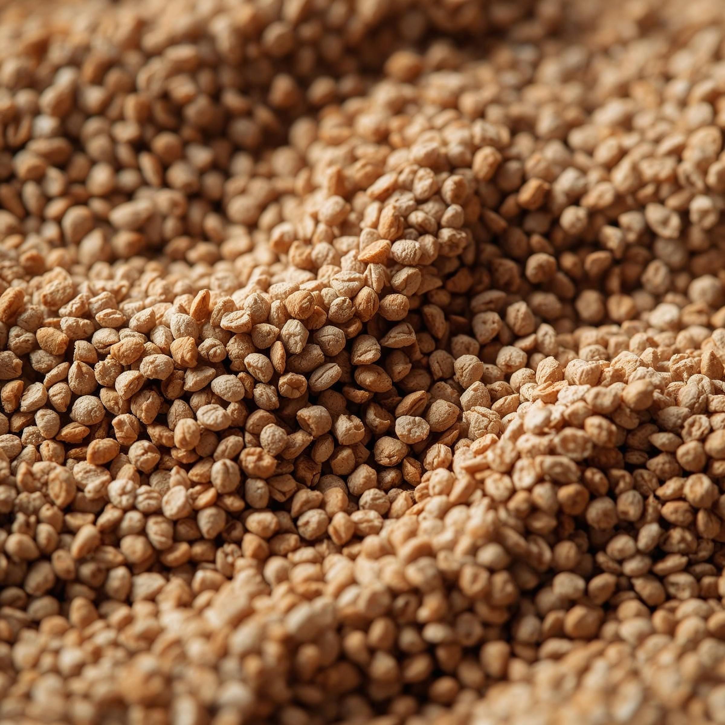 Close-up de fertilizante organomineral granulado de cor marrom